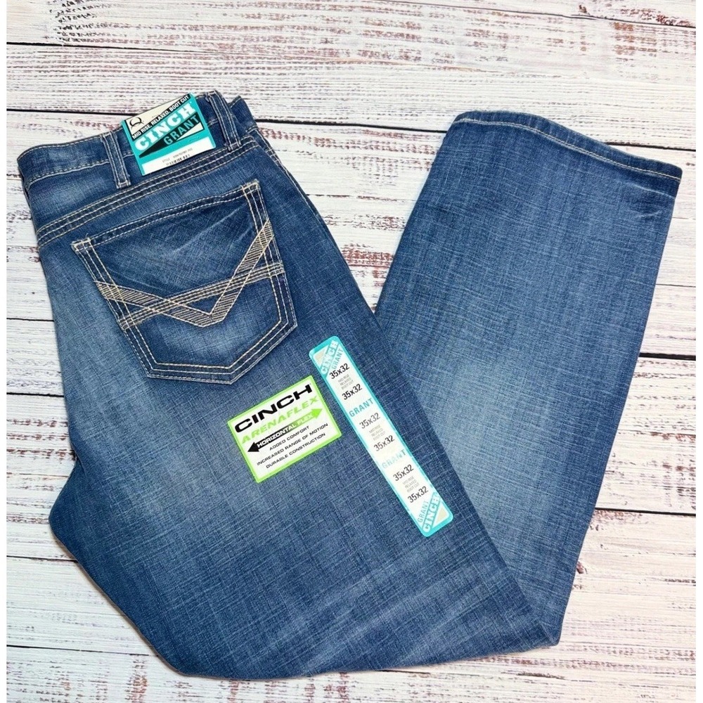 Cinch Grant Jeans 35x32 Relaxed Boot Cut ArenaFlex Blue Denim nwt workwear